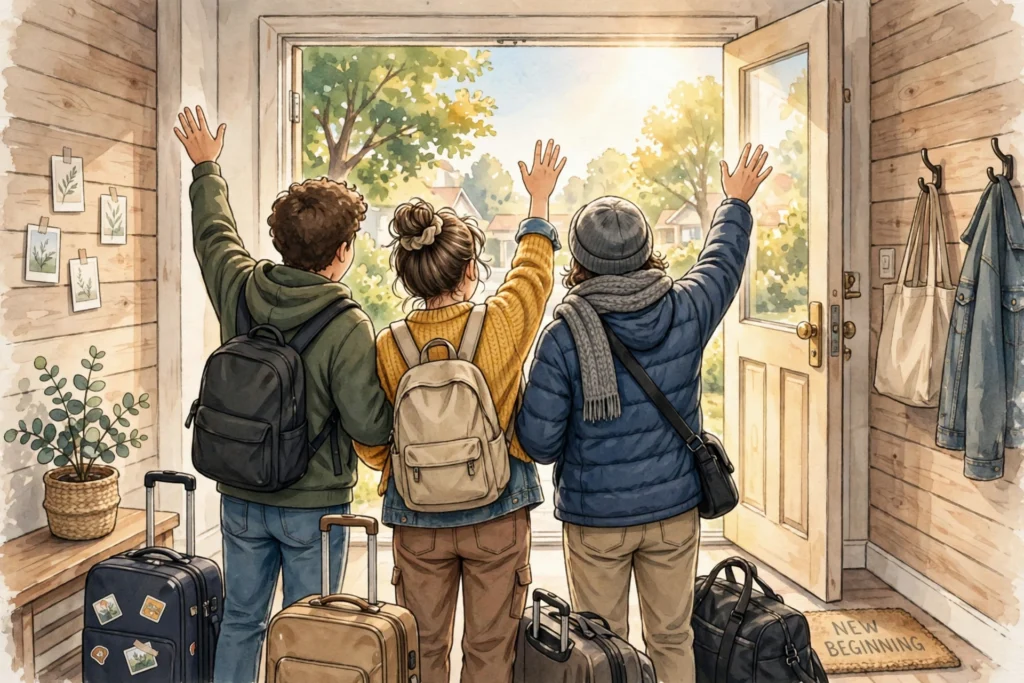 Why did Big Bang Theory end - original new beginning illustration, friends fully clothed from behind